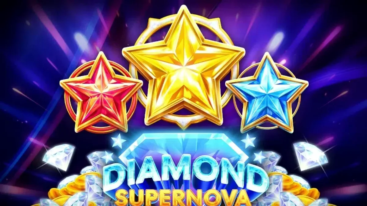 Interface do slot Diamond Supernova com fundo espacial e símbolos brilhantes